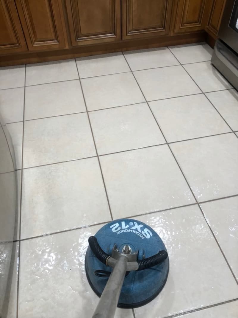 Kitchen tile floor after cleaning