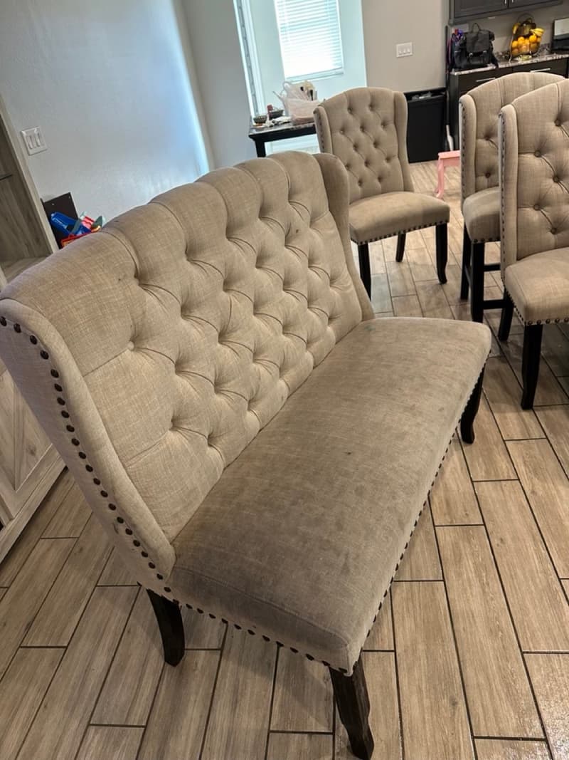 Upholstered bench before cleaning
